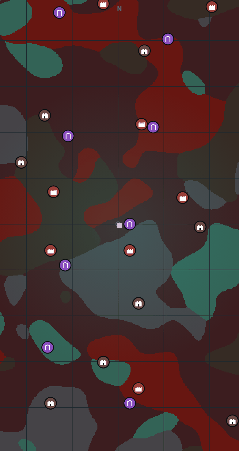 In-app map: Nether terrain with fortress, bastion and portal ruin markers.
